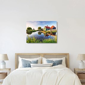 Tablou pe sticlă cu mori din Olanda (70x50 cm)