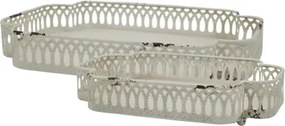 Set 2 tăvi decorative shabby chic cu margine dantelată, finisaj crem antichizat, H6,5/L35/l25,5 cm, „Colette”