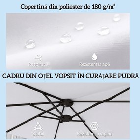 Outsunny Umbrelă Dublă de Grădină 4.6x2.7 m, Umbrelă de Exterior cu Manivelă, Husă Protectoare, 12 Spițe, Anti UV 50+, pentru Terasă Balcon Piscină Grădină, Alb | Aosom Romania