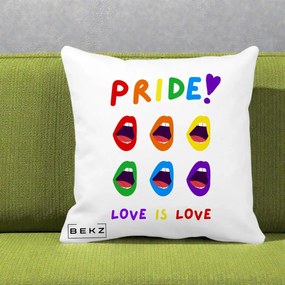 Perna Personalizata Pride Love is Love Curcubeu, 40x40 cm, Alba Mata, Husa Detasabila, Perna Inclusa, BEKZ®
