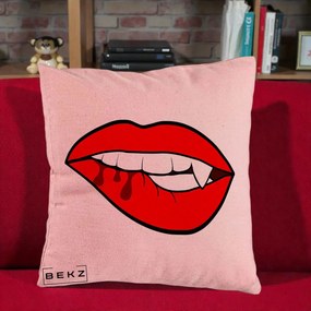 Perna Decorativa Vampire Lips Halloween, 40x40 cm, Roz, Husa Detasabila, Perna Inclusa, BEKZ®
