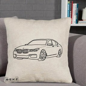 Perna Personalizata BMW Seria 7 Linie Minimalista, 40x40 cm, Bej Canapea, Husa Detasabila, Perna Inclusa, BEKZ®