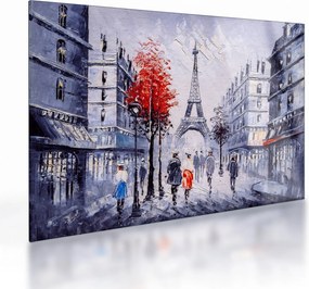 Tablou pe sticlă - Străzi din Paris, pictură în ulei (70x50 cm)