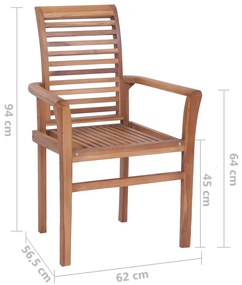 Scaune de masa, perne gri model carouri, 2 buc., lemn masiv tec 2, model gri carouri