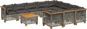 vidaXL Set canapele de grădină cu perne, 11 piese, gri, poliratan