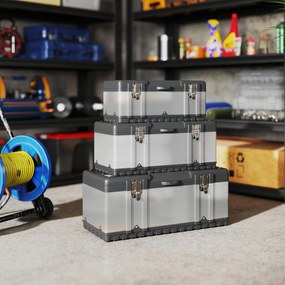 HOMCOM Set de 3 cutii pentru scule, oțel inoxidabil, plastic, culoare argintie | Aosom Romania