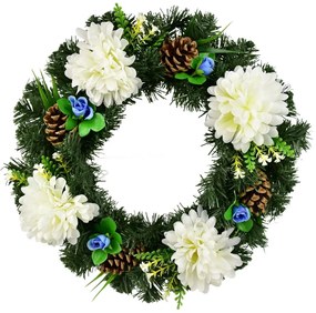 Coroană funerară Crizanteme albe, 35 cm