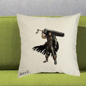Perna Personalizata Berserk Guts Luptatorul Negru, 40x40 cm, Ecru, Husa Detasabila, Perna Inclusa, BEKZ®