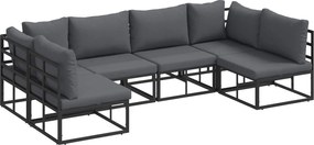 vidaXL Set de canapele pentru grădină cu pernă 6 pcs Negru Aluminiu