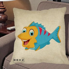 Perna Decorativa Peste Vesel Cartoon, 40x40 cm, Crem, Husa Detasabila, Perna Inclusa, BEKZ®