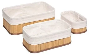 Set 3 cutii depozitare Thai, bambus, textil, 30x20x12cm, 25x15x10cm, 20x10x8cm