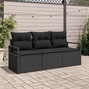 vidaXL Set de canapele pentru grădină 3 pcs Negru Rattan poli