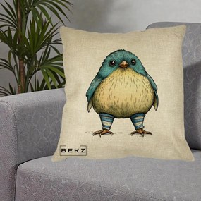 Perna Decorativa Pasare Albastra cu Sosete Albastre, 40x40 cm, Crem, Husa Detasabila, Perna Inclusa, BEKZ®