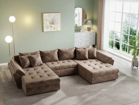 Colțar extensibil dumonde cu ladă de depozitare si sezut confortabil din spuma high-density, Loana U Madagaskar Brown 355x185 cm