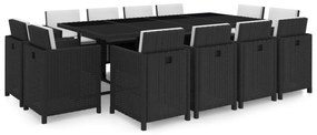 vidaXL Set mobilier de exterior cu perne, 13 piese, negru, poliratan