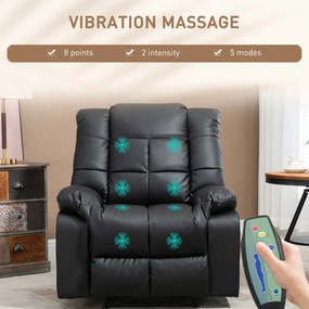 HOMCOM Fotoliu de Relaxare cu Masaj din Piele Artificiala, Fotoliu Ergonomic cu 8 Puncte de Masaj si Rabatabil 165°, Gri | Aosom Romania