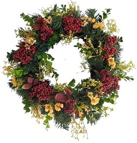 Coroniță artificială cu fructe de pădure și florimici, diametru 30 cm
