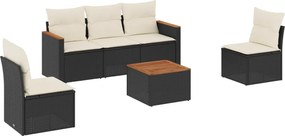vidaXL Set mobilier de grădină cu perne, 6 piese, negru, poliratan