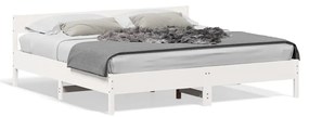 3216210 vidaXL Cadru pat cu tăblie 200x200 cm, alb, lemn masiv de pin
