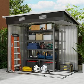 Outsunny Şopron din metal 2,3 m² 207 x 130 x 182 cm șopron cu acoperiş în pantă fereastră cadru pentru pardoseală negru | Aosom Romania