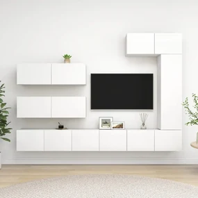 3078717 vidaXL Set dulapuri TV, 7 piese, alb, lemn prelucrat