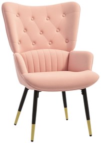 HOMCOM Fotoliu de Living Fotoliu Individual Tapitat in Catifea cu Spatar Inalt Stil Modern 68x72x103 cm Rosa | Aosom Romania