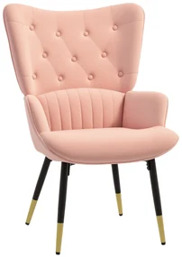 HOMCOM Fotoliu de Living Fotoliu Individual Tapitat in Catifea cu Spatar Inalt Stil Modern 68x72x103 cm Rosa | Aosom Romania