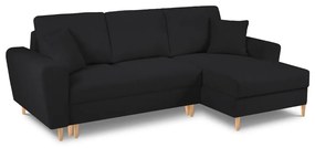 Colțar negru extensibil, cu spațiu de depozitare cu tapițerie din țesătură bouclé (cu colț pe partea dreaptă, cu șezlong) Kyoto – Cosmopolitan Design