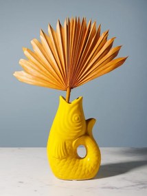Vaza galbena, din ceramica, forma de peste, H20cm Stone