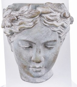 Ghiveci de piatra, pentru perete, forma cap femeie gri, 19x17x13 cm
