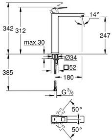 Baterie lavoar inalta Grohe Eurocube, marimea XL, antracit periat Hard Graphite Antracit periat