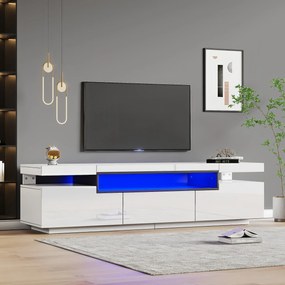 Elegant mobilier TV lucios cu iluminare LED în 16 culori, Alb | Aosom Romania