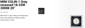 Spot LED incastrabil MINI COLIN-1 Grey recessed 18-25W 3000K 20°