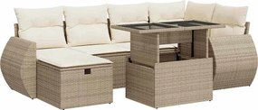 vidaXL Set canapele de grădină, 7 piese, cu perne, bej, poliratan