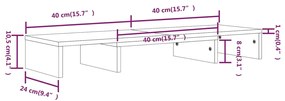 Suport pentru monitor, gri, 80x24x10,5 cm, lemn masiv pin 1, Gri, 80 x 24 x 10.5 cm