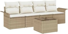 vidaXL Set de canapele pentru grădină 5 pcs Bej și crem poliratan