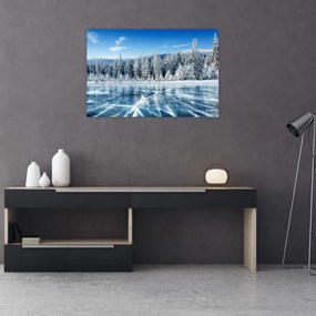 Tablou cu lacul înghețat și copacii înzăpeziți (90x60 cm)