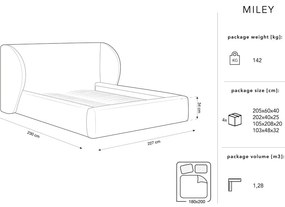 Pat dublu gri deschis tapițat cu spațiu de depozitare și somieră 180x200 cm Miley – Micadoni Home