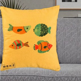 Perna Decorativa Pesti Acuarela, 40x40 cm, Galben, Husa Detasabila, Perna Inclusa, BEKZ®