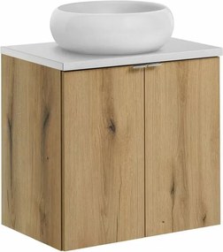 Set dulap baza suspendat 60 cm cu blat si lavoar Comad Nova alb mat si stejar Coast Evoke