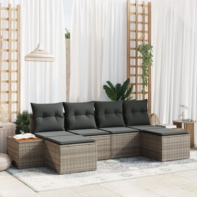 vidaXL Set de canapele pentru grădină cu pernă 6 pcs Gri Rattan poli