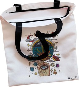 Sacosa de Panza pentru Cumparaturi, Geanta Tote, Energy Mood 2, Cu fermoar, 38x34.5 cm, Alba, BEKZ®