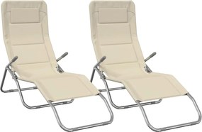 vidaXL Șezlong pliant, 2 buc. crem textilenă/oțel vopsit electrostatic