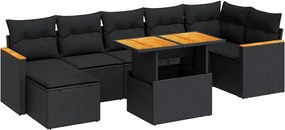 vidaXL Set mobilier grădină perne 8 piese negru, poliratan/lemn acacia