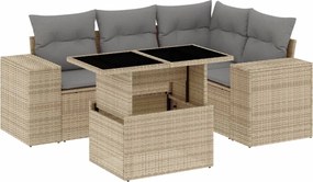 vidaXL Set canapele de grădină cu perne, 5 piese, bej, poliratan