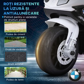 HOMCOM Motocicletă Electrică pentru Copii Licențiată BMW, 3 Roti, Baterie 6V, Alb și Negru | Aosom Romania