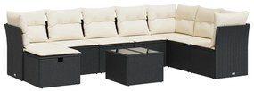 3325342 vidaXL Set mobilier de grădină cu perne, 9 piese, negru, poliratan