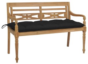 3062176 vidaXL Bancă Batavia cu pernă neagră, 120 cm lemn masiv tec