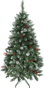 HOMCOM Brad de Crăciun Înnzăpezit Înalt de 150 cm cu 398 Ramuri, Brad Artificial de Interior cu Conuri și Boabe Roșii Decorative, Bază Metalică, Verde | Aosom Romania