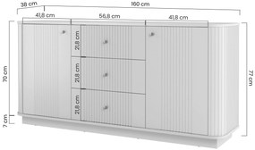 Comodă Vesper 160 cm cu sertare și mânere aurii - culoare cașmir / nuc